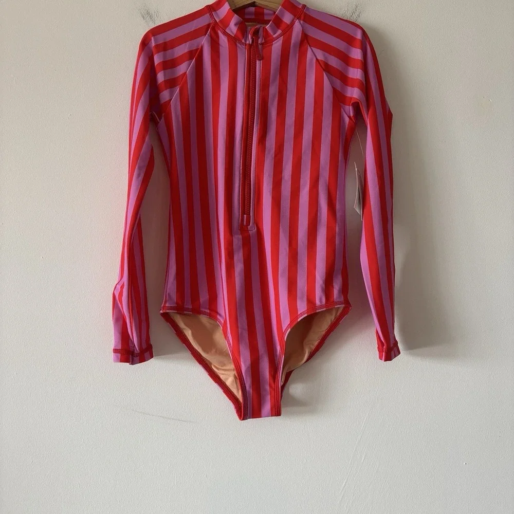 J Crew Crewcuts Girls Zip-Up Rash Guard UPF 50+ Swimsuits Size 8~LOT OF 2~ NWT